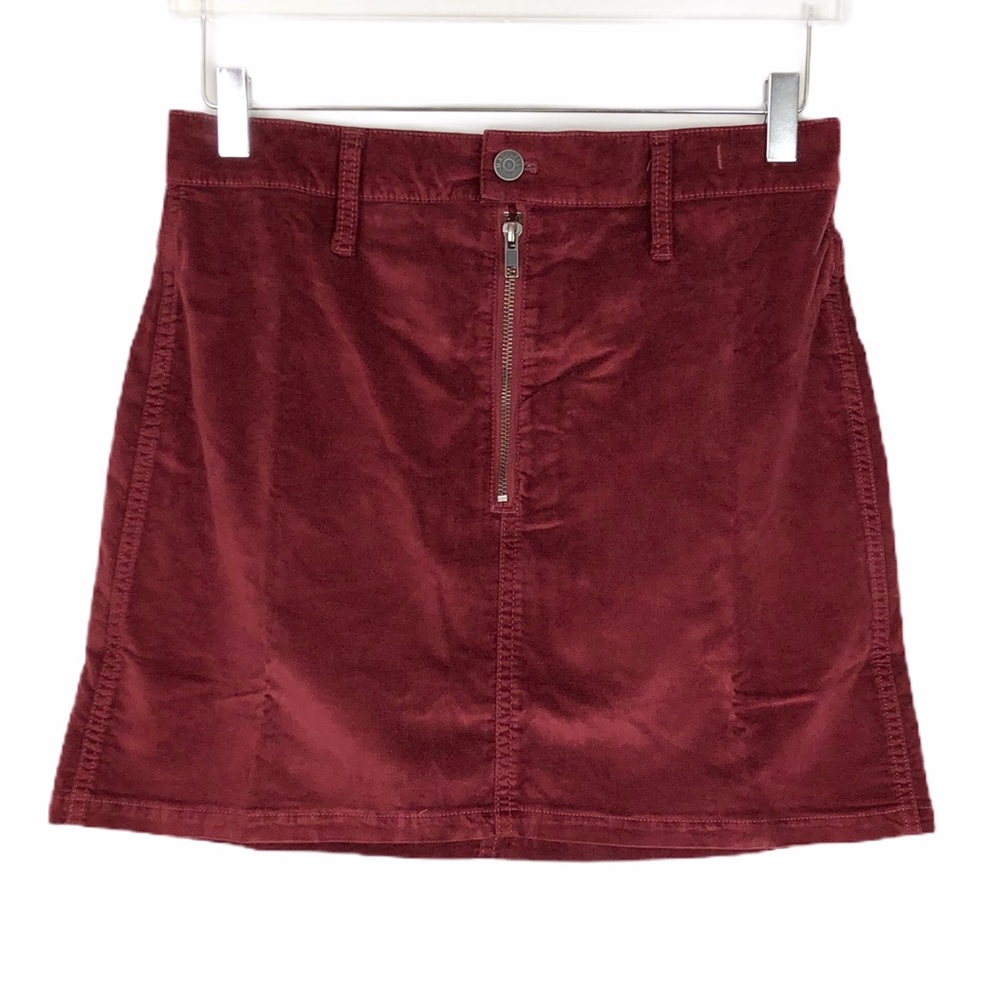 Madewell Velour Front Zip Skirt Dark Cabernet 28